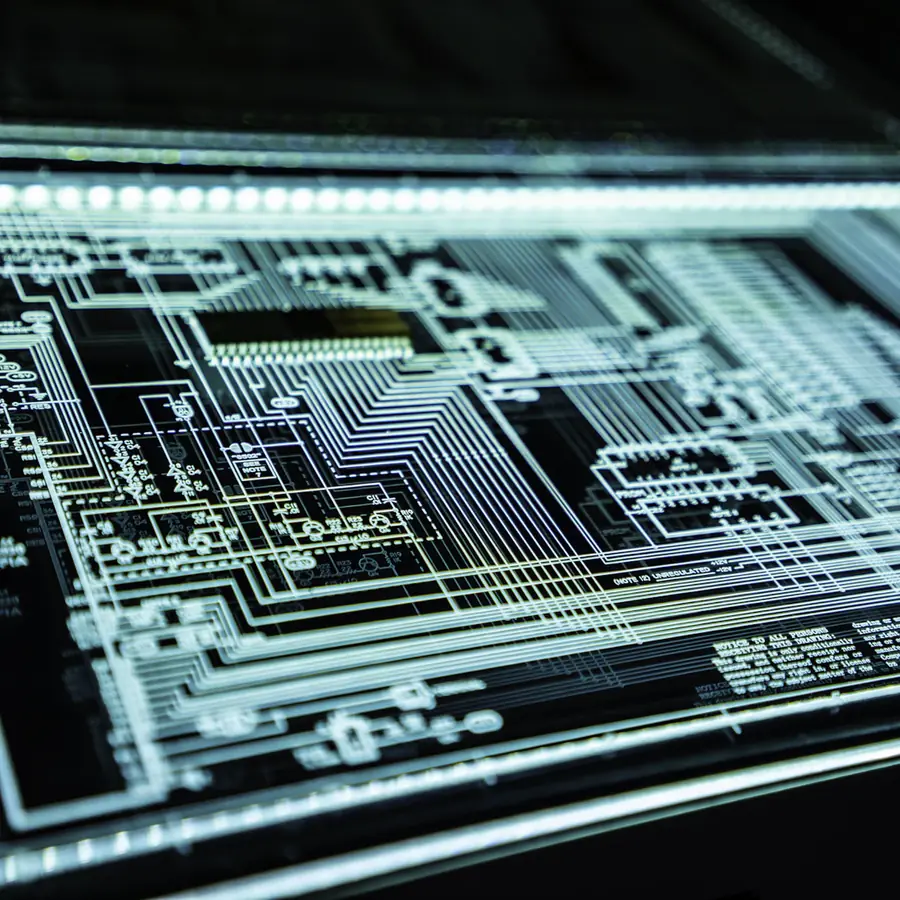 Close-up of a glowing server circuit board